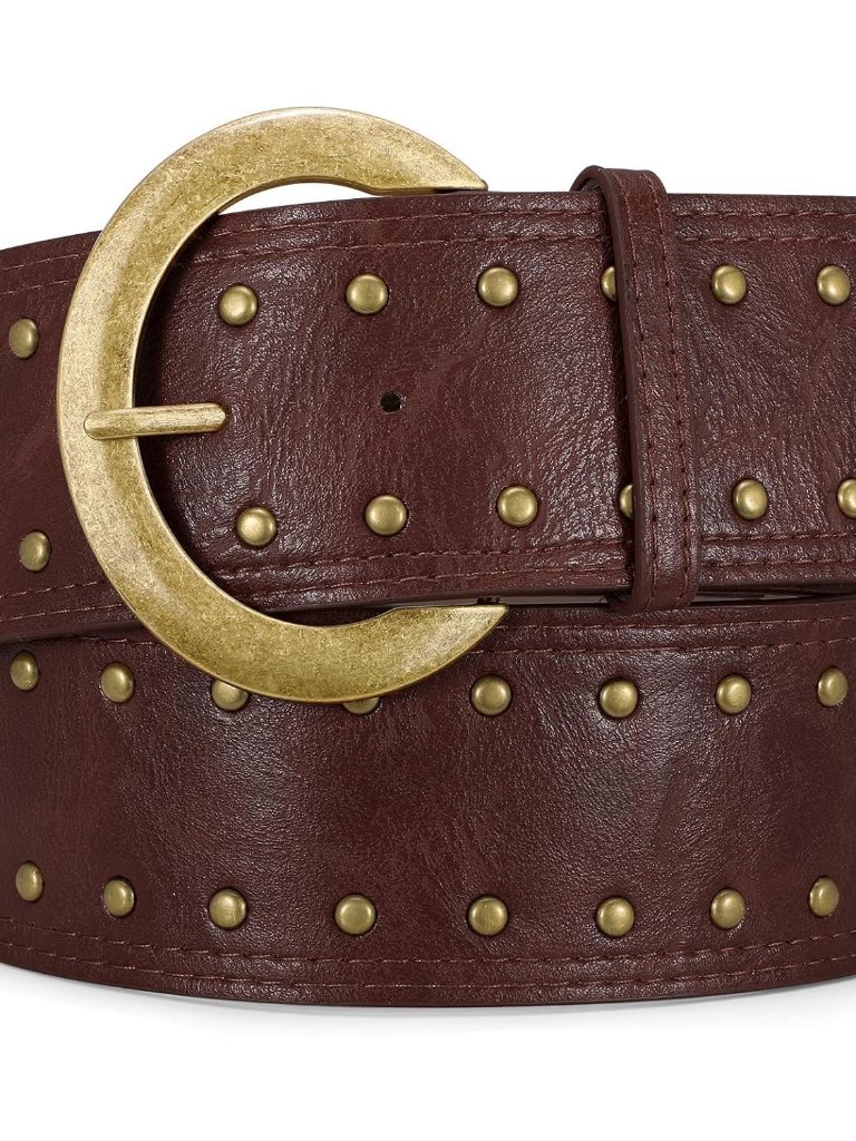 Wide Chunky Leather Belts For Women 2.3" Western Vintage Boho Studded Thick Wais